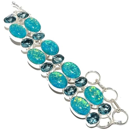 Triplete azul Ópalo Topacio suizo Cuarzo Piedras múltiples Pulsera hecha a mano 7-9 "Gemas para niñas Joyería chapada en plata esterlina 925 de mujer de DhruvGems