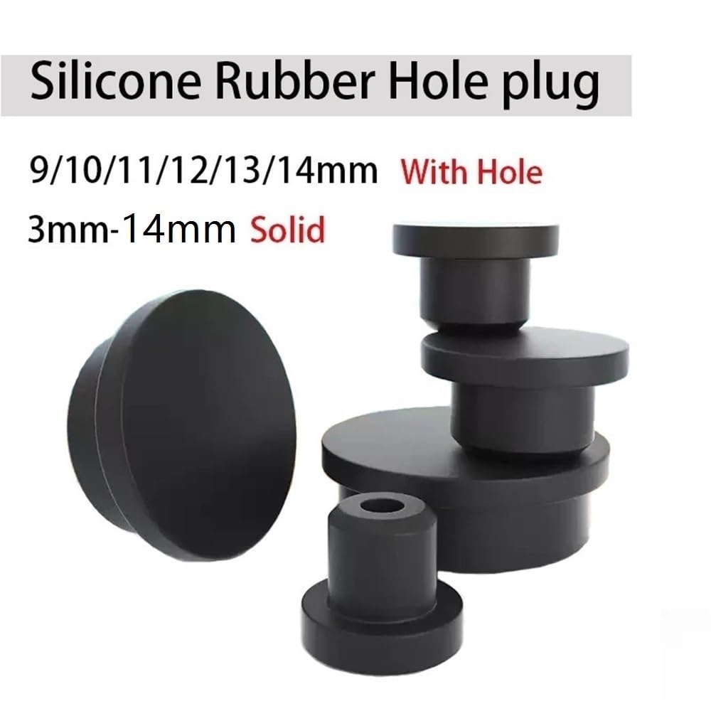 100 Tapones de Sellado Negros Tipo T, Tapones Huecos de Silicona sólida, Tapas de Caucho de Grado alimenticio(13mm)