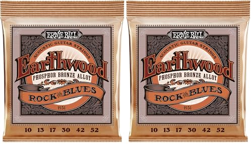 Image of Ernie Ball Earthwood Rock & Blues Phosphor Bronze Acoustic Guitar Strings, 10-52 Gauge (P02151) (Pack of 2)