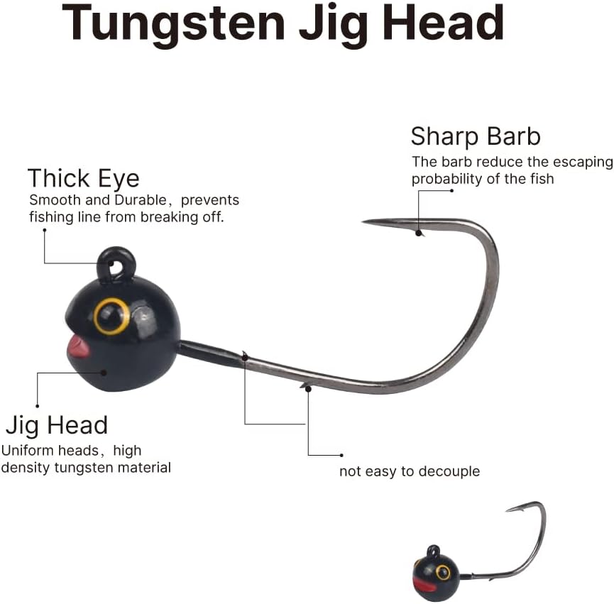 10pcs Tungsten Jig Heads with Bait Holder, Round Jig Head for Small Plastic Baits and Fish, Crappie and Bluegills
