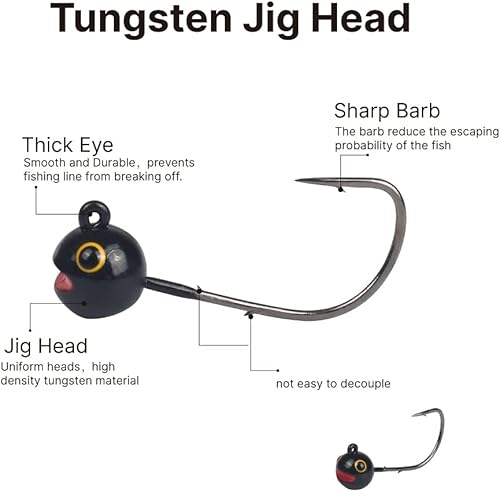 Miniatura 2 de MUUNN 10 cabezas de tungsteno con soporte para cebo, cabeza redonda para pequeños cebos de plástico y peces, Crappie y Bluegills