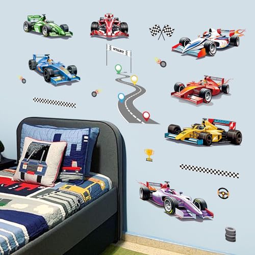 Vinilos decorativos de autos de carreras para pared miniatura 2