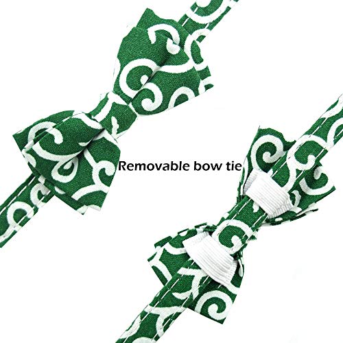 Image of Cat Collar Breakaway with Bell and Accessories, Printing Kitten Collar Bowtie for Kitty 10 Colors Adjustable 7.5-11in (Green Flower)