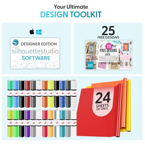 Image of Silhouette America Cameo 5 Alpha (α) - Smart Cutting Machine, Matte Pink (Starter Bundle) - Includes Designer Edition Software, 24 Oracal Vinyl Sheets, Tool Kit & 25 Free Designs for DIY