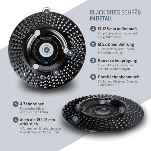 BayerwaldBlack Biter - Raspelscheibe - Ø 125 mm x 22,2 mm | schnelles, grobes Abschleifen von Holz & Holzwerkstoffen | für Winkelschleifer