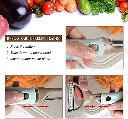 Image of Premium 3 Pcs Set Multipurpose Vegetable Fruit Carrot Peeler 3in1 Sharp Stainless Steel Blades with Interchangeable Handle Potato Slicer Shredder Peeler for Vegetables