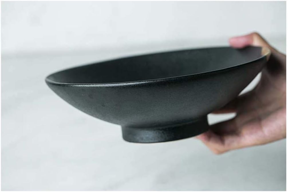 8inch Ceramic Rice Bowl, High Temperature Resistant Shallow Mouth Bowl Tableware - Non-slip - Capacity 750ml - Black