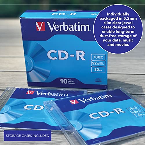 Verbatim Cd-R Blank Discs 700Mb 80-Minutes 52X Recordable Disc For Data And Music - 10 Pack Slim Cases #TOP3
