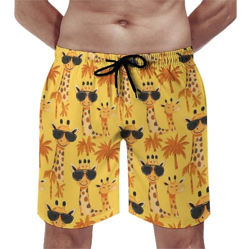 Hawaiian Shorts for Men - Cute Glasses Giraffe Print Quick Dry Mens Swim Trunks Bathing Suits with Mesh Lining
