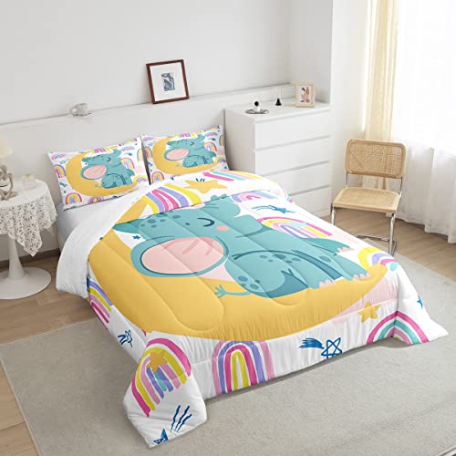 Feelyou Rainbow Comforter Set Colorful Stripes Bedding Set Elephant Print Comforter Cute Animal Quilted Duvet Set For Kids Boys Girls Twin Size Bedding Collection 2Pcs #TOP3