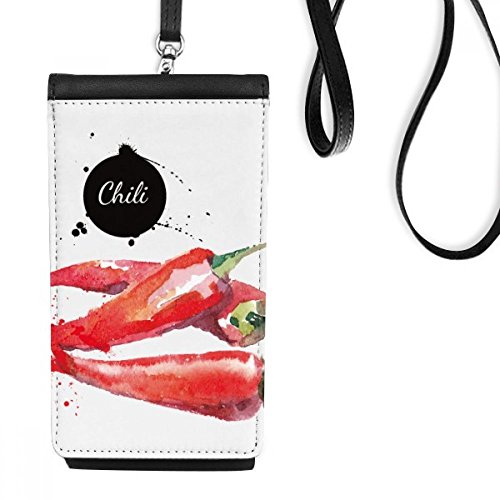 Porte-monnaie smartphone Chili légumes étui suspendu faux cuir noir DIYthinker