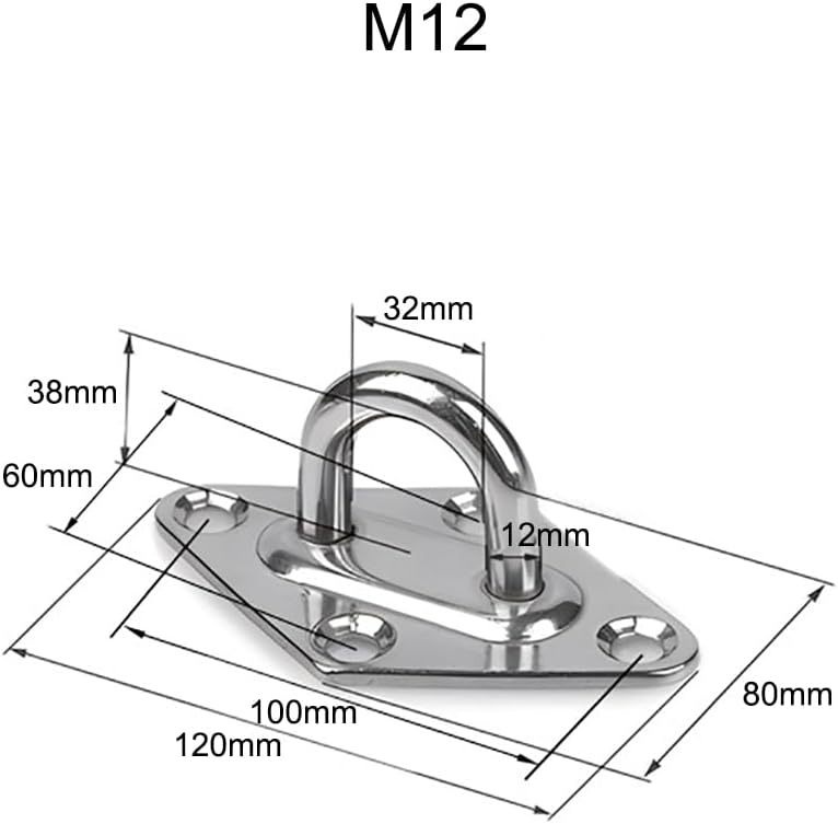 2pcs M12 Rhombic Stainless Steel Ceiling Hooks Heavy Duty,pad Eye Plate U Hooks with Screws for Hanging Yoga Swing Hammocks