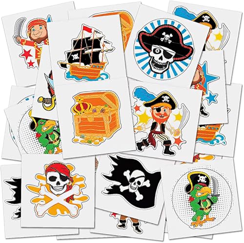 ArtCreativity Pirate Temporary Tattoos for Kids 144 Pack Pre-Cut 2 Inch