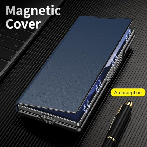 Image of TechTrendz for Samsung Galaxy Z Fold 8 Ultra Magnetic Flip Folding Case, Multi-Angle Bracket, Full Body Hinge Protective Slim Cover, Luxury Business Leather Cover for Fold 8 Ultra Back Cover (Blue)