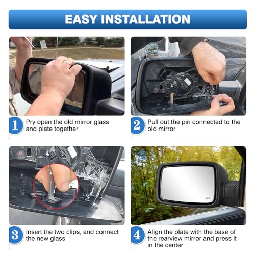 Image of TOP-MAX Dodge Ram Driver Left Side Heated Mirror Glass Compatible with 2009-2018 Dodge Ram 1500 2500 Side View Exterior Convex Mirror Glass 68050299AA, 68079363AA