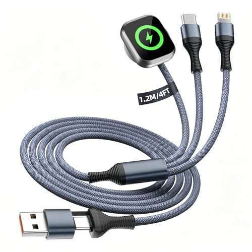 Cruise Essentials 2026, 3 in 2 Multi Charging Cable for iPhone Watch Charger/iPhone 17/IP, iWatch Charger, Travel Camping Essentials Compatible with iWatch 11-2/Ultra/iPhone 17-8,Car (4FT, Gray)
