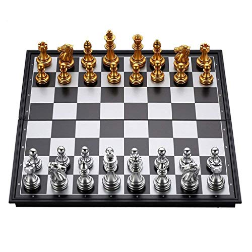 Preisvergleich Produktbild PIAOLING Hochwertiges Schach Zusammenklappbares magnetisches Reiseschachset für Kinder Erwachsene Kinder Student Training Dame Schach Brettspiel Gold & Silber Schachfiguren Kind Erwachsener
