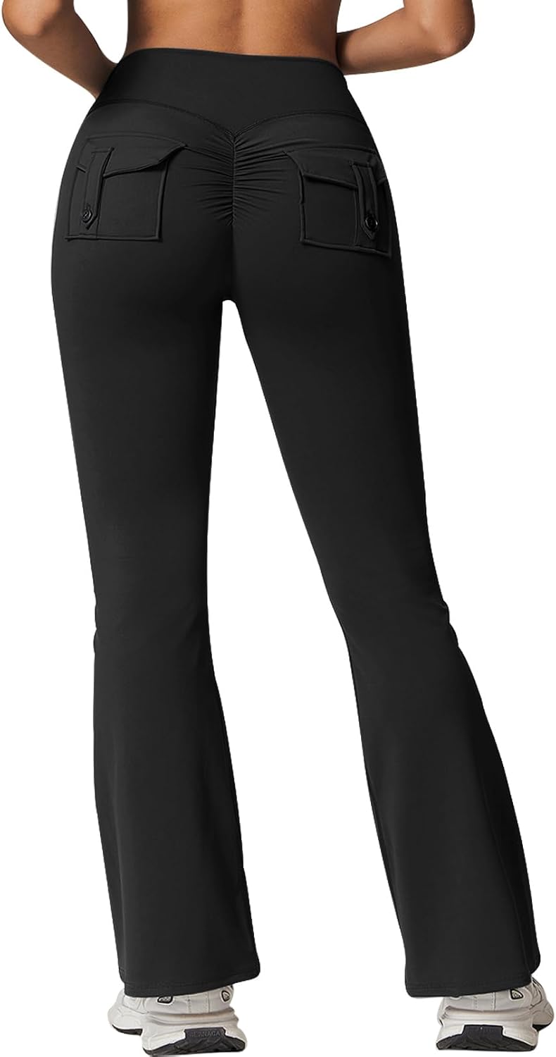 Rugkey Flare Leggings with Pockets for Women Butt Lifting Workout Leggings Gym Bell Bottom High Waisted Yoga Pants - Image 5