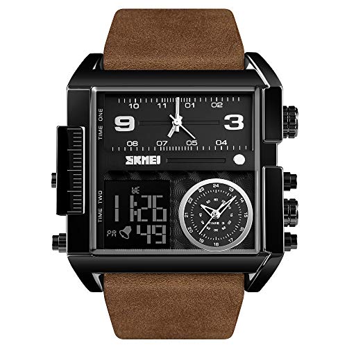 Skmei Men's Digital Sports Watch, Led Square Large Face Analog Quartz Wrist Watch With Multi-Time Zone Waterproof Stopwatch #TOP3