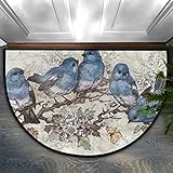 Pardick Vintage Blue Bird Branch Half Round Door Mat, Cute Animal Non-Slip Half Circle Area Rug Door