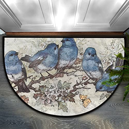 Pardick Vintage Blue Bird Branch Half Round Door Mat, Cute Animal Non-Slip Half Circle Area Rug Doormat Absorbent Half Moon Rug For Indoor Outdoor Kitchen Bedroom Home Decor #TOP10