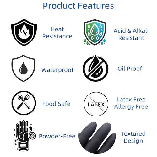 Image of BBQ Gloves Disposable Heat Resistant - 4 Reusable Cotton Liners & 100 Nitrile Gloves for Barbecue Smoker, Grilling, Cooking Hot Meat, Food Prep - 10Mil, Non-Slip Grip, Black X-Large
