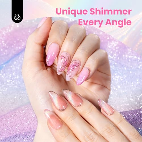 Image of Beetles Cat Eye Gel Nail Polish Set, 6 Colors Rainbow Cat Eye Gel | Pink Blue Green Purple Orange Magnet Soak Off UV Iridescent Halo Collection Salon Nail Art Manicure Gift for Women