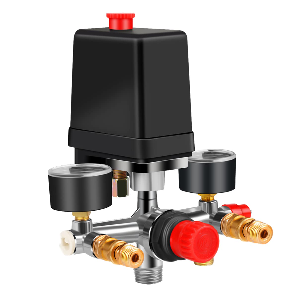 Mklhavb Black 90-120Psi Air Compressor Pressure Switch Manifold Regulator Gauges Control 220-380V Aluminum(Black)
