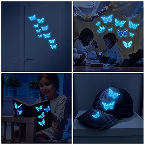 Glow Butterfly Wall Decor Stickers,58Pcs Luminous Butterfly Wall Decals Colorful Wall Art Butterfly Decor Diy Glow In The Dark Wall Decals For Kids Girls Bedroom Bathroom Decorations-Sky Blue #TOP6
