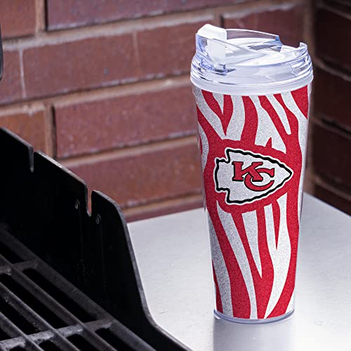 Image of Rico Industries NFL Football Glitter 24oz Acrylic Glitter Tumbler with Hinged Lid, Officially Licensed Double Wall Tumbler with Straw