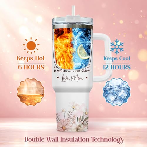 34HD Mother and Daughter Tumbler with Handle & Straw, 40oz Stainless Steel Vacuum Insulated Expecting Mom Mug with Lid, Birthday First Mothers Day Gifts for Daughter, New Mom by 34HD - Used condition - Image 6