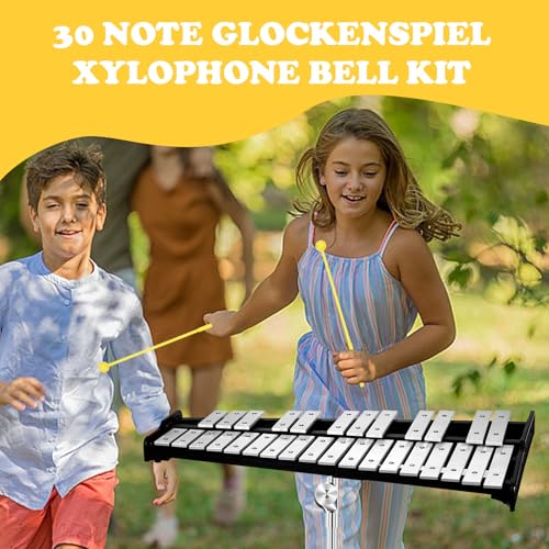 Image of Soulmate 30 Notes Glockenspiel Xylophone Bell Kit with 8'' Drum Practice Pad Professional Percussion Instrument for Adults & Beginner Students