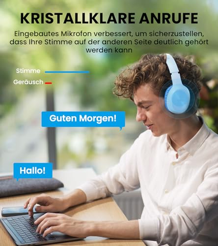 Edifier W600BT Kabellose Over-Ear Kopfhörer, Bluetooth V5.1, Kristallklare Anrufe, 40mm Treiber, 30 Stunden Wiedergabezeit, Verbindung mit 2 Geräten, Integriertes Mikrofon, Leicht - Blau – Bild 5