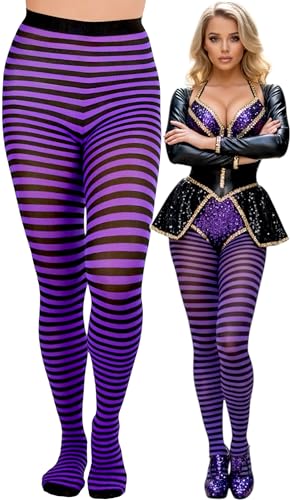 Image of ToBeInStyle Women's Thin Horizontal Stripe Opaque Tights Pantyhose - Regular or Plus