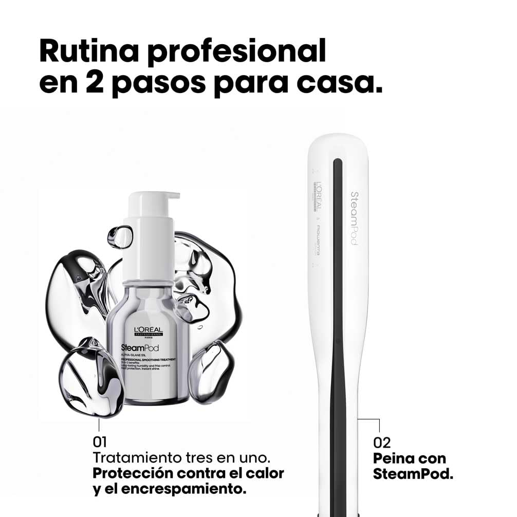L’Oréal Professionnel, Plancha de Pelo Profesional con Tecnología a Vapor, para un Cabello Liso y Ondas Naturales, Enchufe Europeo, Color Blanco, Steampod