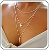 Boho Layered Bar Coin Necklace Sequins Choker Silver Round Disc Necklaces Bar Pendant Multilayer Necklace Chain Wedding Jewelry Long Necklaces for Women