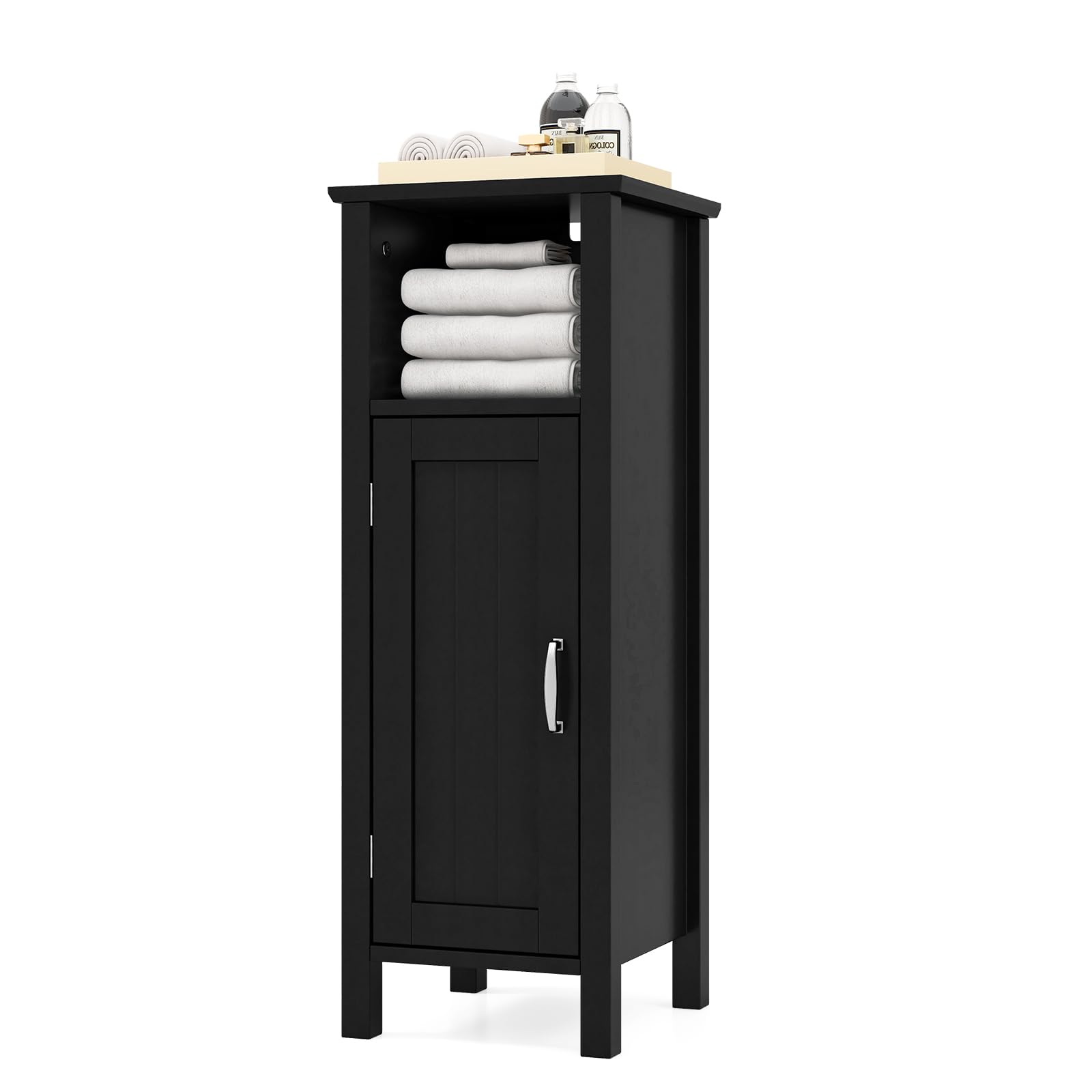 LIFEZEAL Meuble de Salle de Bain, Armoire sur Pied avec Compartiment Ouvert et Étagère Réglable, 30 x 30 x 80 cm, Style Moderne, Meuble de Rangement pour Salle de Bain, Salon, Cuisine (Noir)