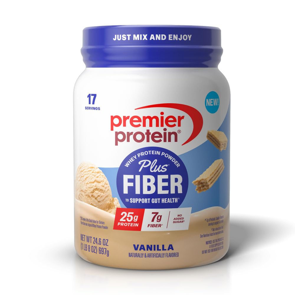 Proteína en polvo Premier con fibra, 25 g de proteína, 7 g de fibra, sabor vainilla, sin azúcar añadido, 17 raciones