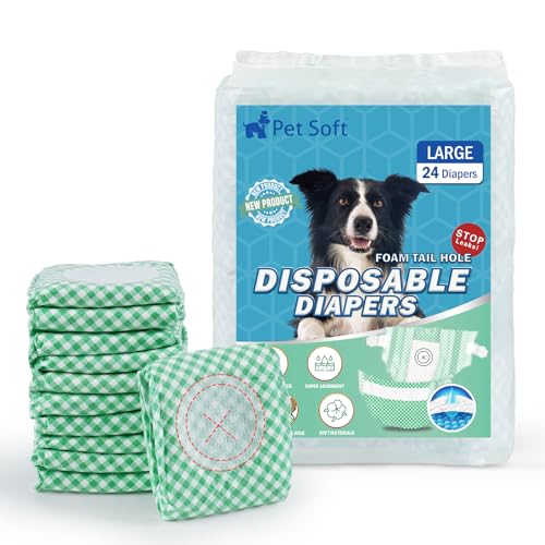 Image of Pet Soft Dog Diapers Female, Disposable Doggie Diapers for Female Dogs, Puppy Cat Diapers with Adjustable Foam Tail Hole, 24pcs (L,Green)
