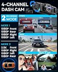 IIWEY N5 4 Canal Dash Cam, 360° Vue sur tous les sites, FHD 1080P Intérieur avant et arrière, Caméra de Dash droit gauche pour voitures, 8 IR Lampes, 5G WiFi & APP Contrôle, 24H Mode de stationnement, G-Sensor, avec un 128GB SD Carte