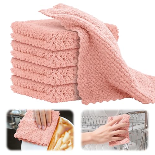GJV Paquete de 5 paños de cocina de forro polar coral súper suave y absorbente, paño de limpieza de microfibra de terciopelo coral, trapos antiadherentes, lavables con aceite, de secado rápido, 25 x