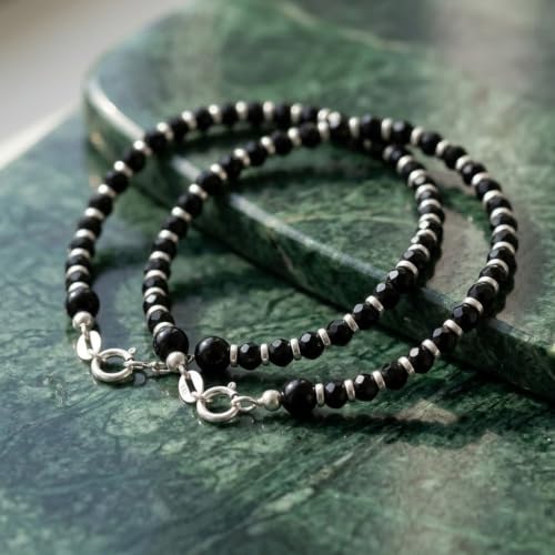 Image of Parnika (Formerly MJ 925 Traditional Silver & Black Crystals Baby Nazariya Kids Silver Bracelet in Pure 92.5 Sterling Silver for Kids - One pair