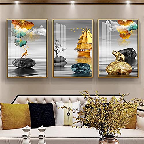 Peinture sur Toile Paysage Abstrait Nordique Décoration Salon 40x60cm Set de 3 Tableaux