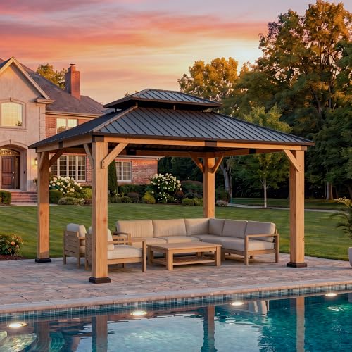 10' x 12' Wood Gazebo, Hardtop Gazebo Permanent Wooden Pavilion