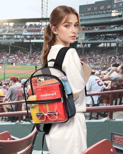 paxiland clear backpack stadium approved 12126 with reinforced and wider shoulder straps small clear bag for schools concerts work festivals and sporting events - black