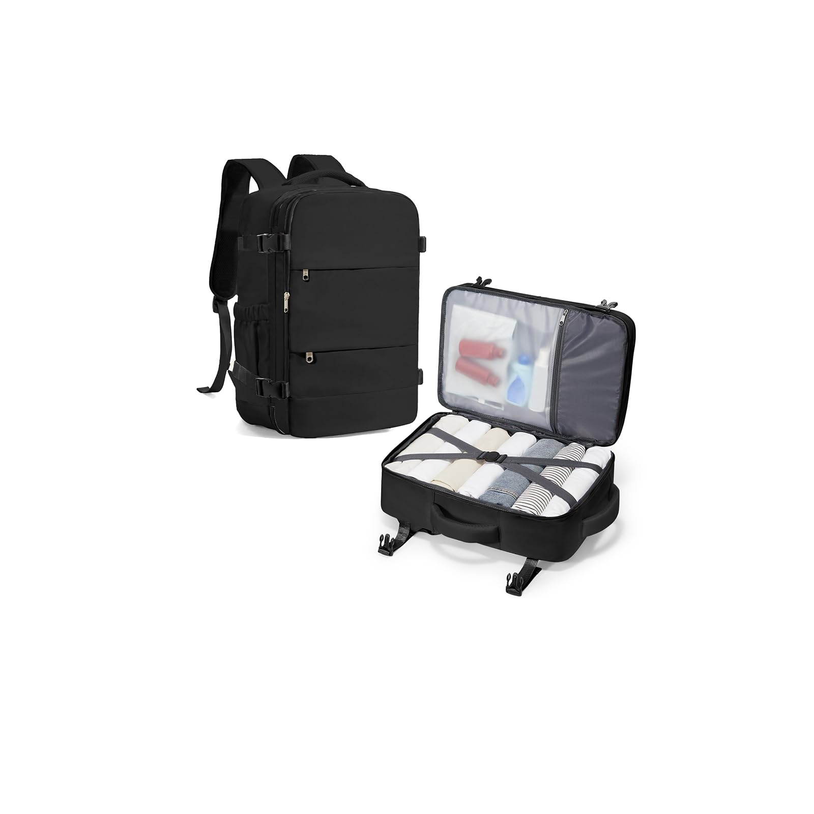 SZLX Großer Reiserucksack Damen,Vakuum Rucksack mit Pumpe Ryanair Handgepäck 40x30x20 Herren, Wizzair Handgepäck 40x30x20 Wasserdichter Tagesrucksack Fit 14 Zoll Laptop mit Schuhfach und Laptopfach