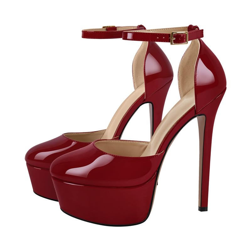 richealnini Sexy Platform Pumps for Women Stiletto High Heels Buckle Ankle Heels - Main Image