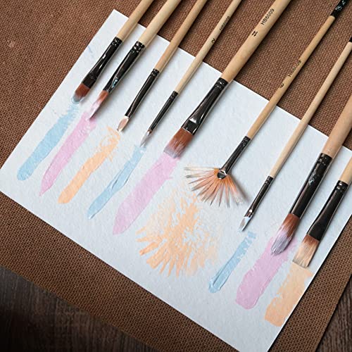 Image of Mix Artist Paintbrush Set of 9Pcs, Premium Brushes for Oil, Acrylic Painting, Include Flat, Fan, Filbert, Round Brushes, Long Handle with Synthetic Bristle, Best for Beginner & Professionals
