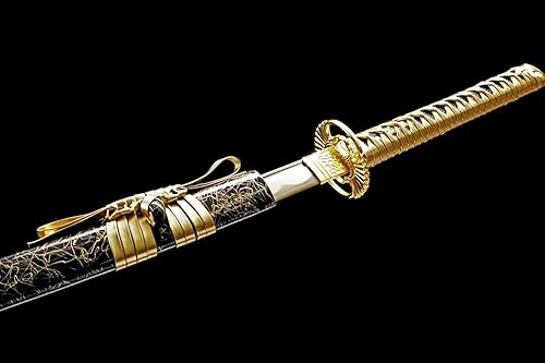 Miniatura 8 de Espada samurái japonesa T1095 forjada a mano de acero de alto carbono, Katana negra y morada, hoja de espiga completa, lista para combatir