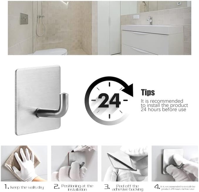 LOMGDOVC Self Adhesive Hooks, Hooks for Tea Towel, Waterproof Heavy Duty Hanger Hooks for Kitchen Bathroom Office Toilet, No Drill, Rustproof (6 Pack)